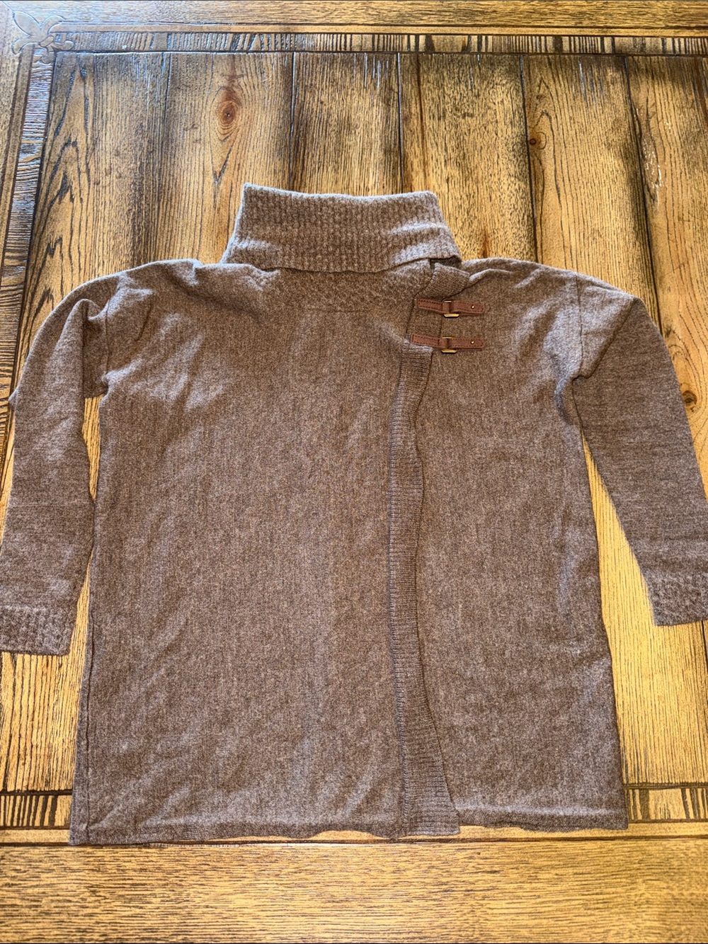 Ellen Tracy Brown Funnel Neck Sweater with Toggle Accents